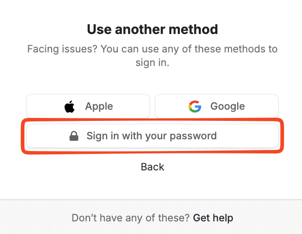 Sign in method selection with password option